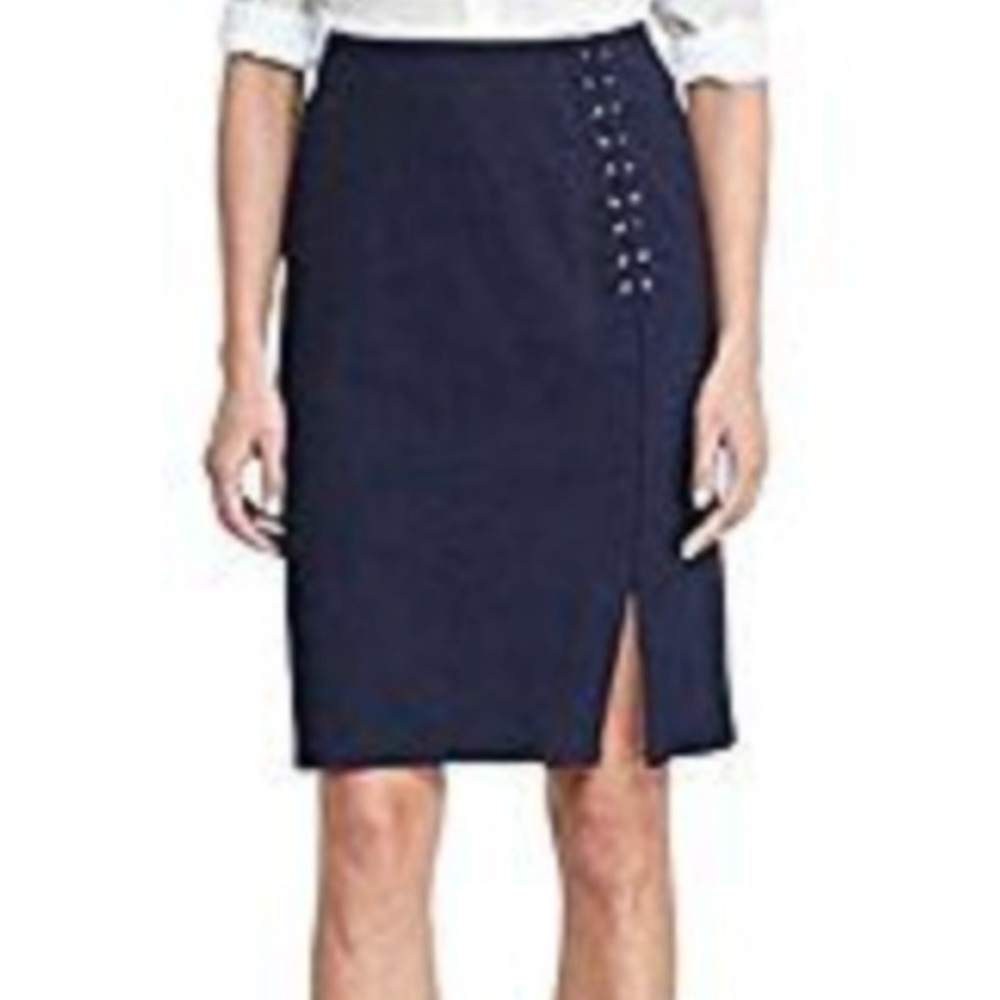 LAUREN Ralph Lauren Navy Pencil Skirt with Lace-Up Detail. New with Tag.
